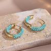 ZAKOL Gold Color-plated Turquoise Hoop Earrings for Women Girls Fashion Round Blue Beads Circle Earrings Huggies Zircon