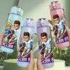 1PC Colorful Amusement Park Character 750ml Color Plastic Sports Water Bottle Leakproof Flip Straw Lid Suitable for Sports Office Home Use