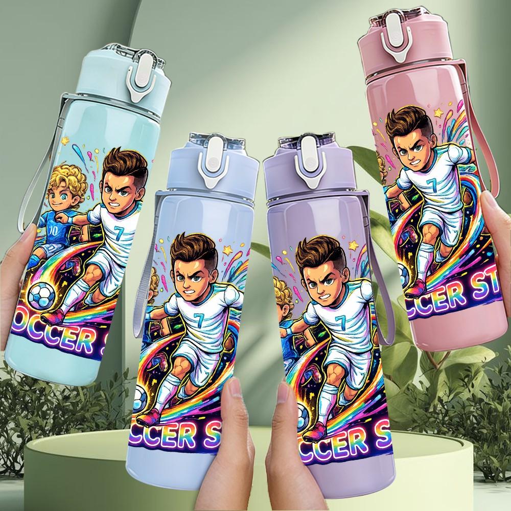 1PC Colorful Amusement Park Character 750ml Color Plastic Sports Water Bottle Leakproof Flip Straw Lid Suitable for Sports Office Home Use