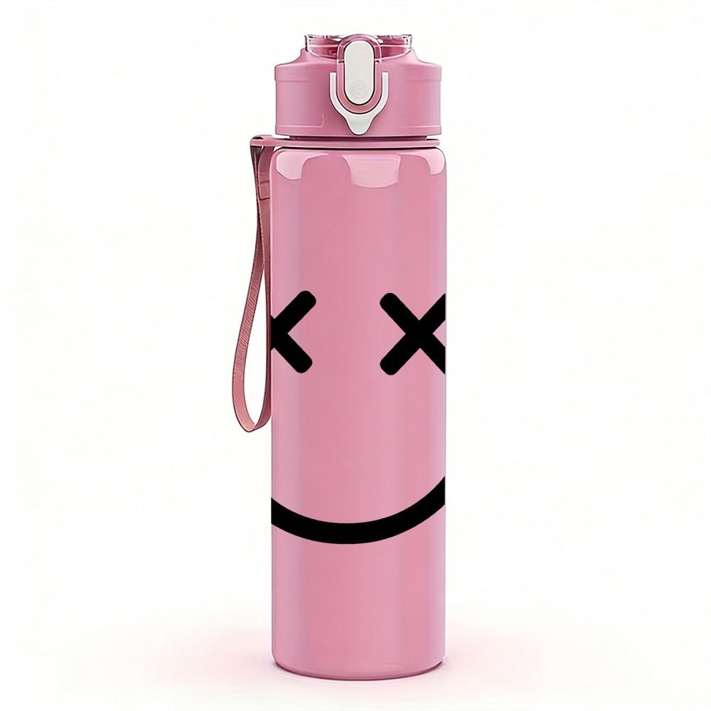 1PC Cross Eye Smiley Face 750ml Color Plastic Sports Water Bottle Leakproof Flip Straw Lid Suitable for Sports Office Home Use