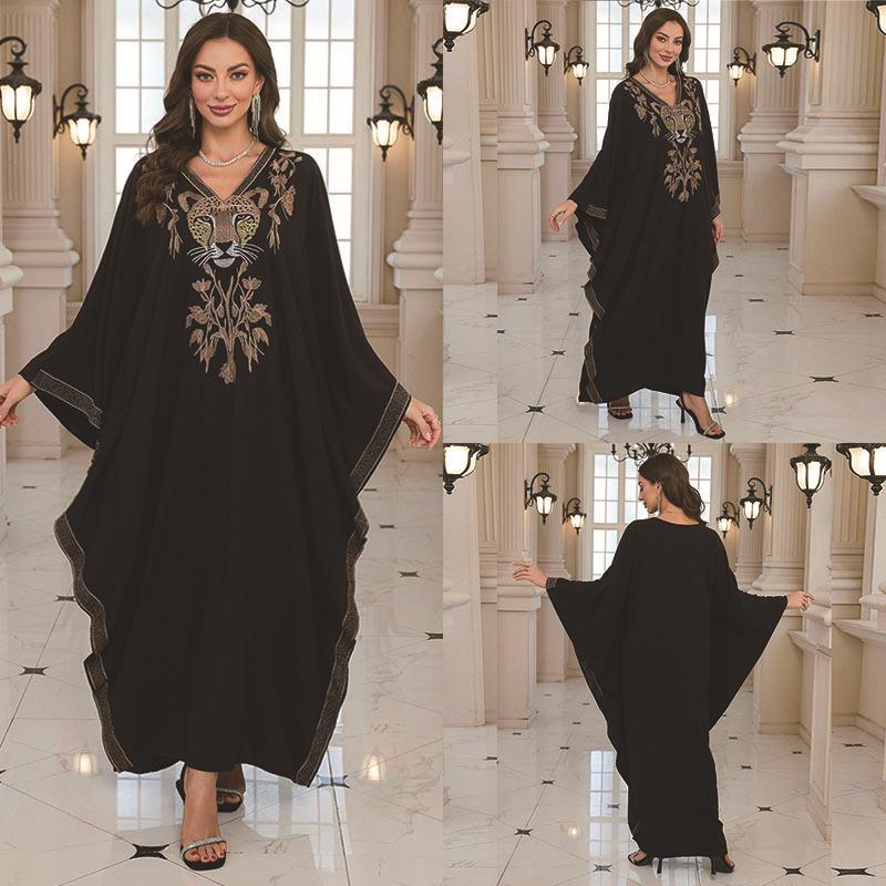 2025 European & American Cotton Embroidered Beach Cover-up Robe Style Dress