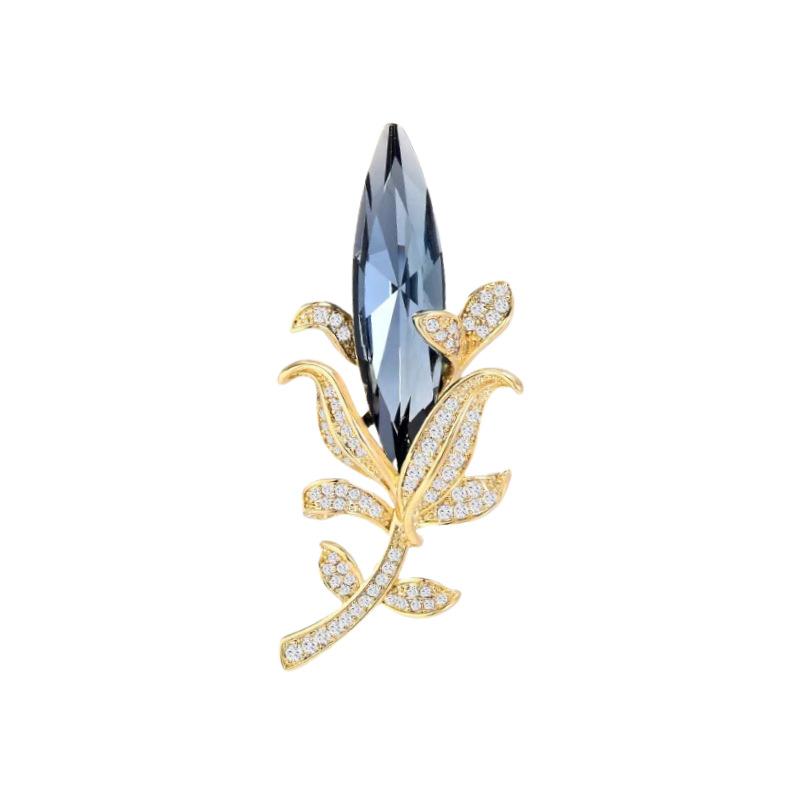Badge Luxury High-End Simple Blue Crystal Brooch Men'S And Women'S High-End Suit Corsage Zircon Pin