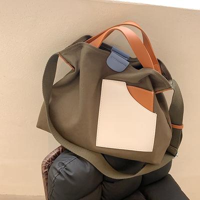 Большая вместимость холщовых сумок-тоут для женщин, новая контрастная цветная дорожная сумка-ведро, простые модные сумки-шопперы для девочек