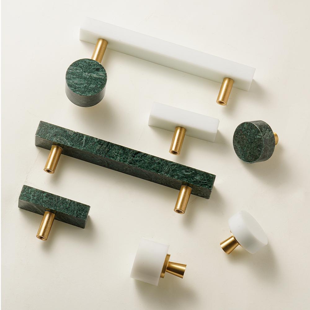 SAILANKA Brass Marble Crystal Stone Furniture Handles White Green Long Round Pulls Cupboard Dresser Drawer Cabinet Knobs