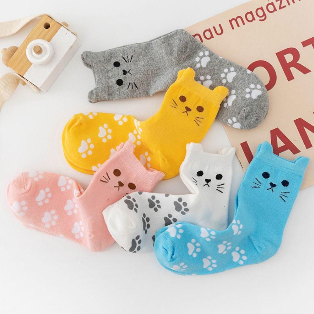 Breathable Medium Tube Socks Polyester Cotton Warm Knitting Socks New Winter Cat Paw Socks  Women