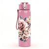 1PC Soft Pink Peony Flower Bouquet Print 750ml Color Plastic Sports Water Bottle Leakproof Flip Straw Lid Suitable for Sports Office Home Use