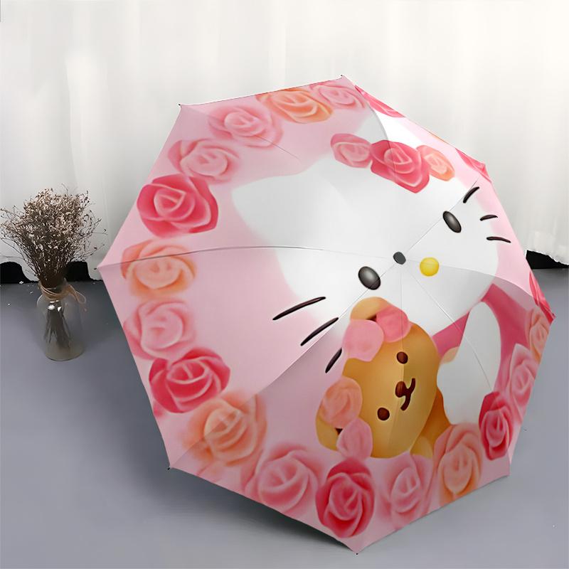 1pc Hello Kitty Rose Frame Automatic Opening/Closing Umbrella - Portable Folding Design, 8-Bone Iron Frame Outdoor Umbrella, Perfect Gift for Fans, Tr