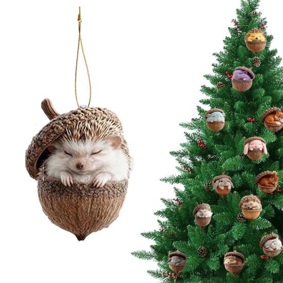 Шарм-подвеска в виде животного-шишки, легко подвешивается, акриловое рождественское подвесное украшение на праздничную тематику, яркий цвет, животное-орнамент