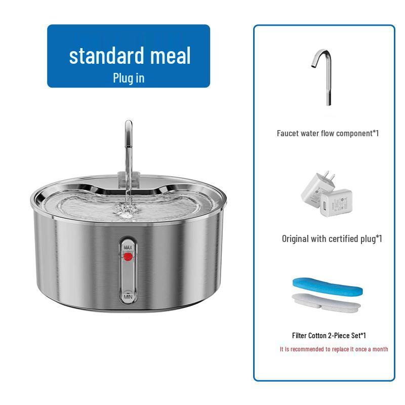 Фонтан для воды для домашних животных из нержавеющей стали большой емкости с циркулирующим фильтром для кошек и собак