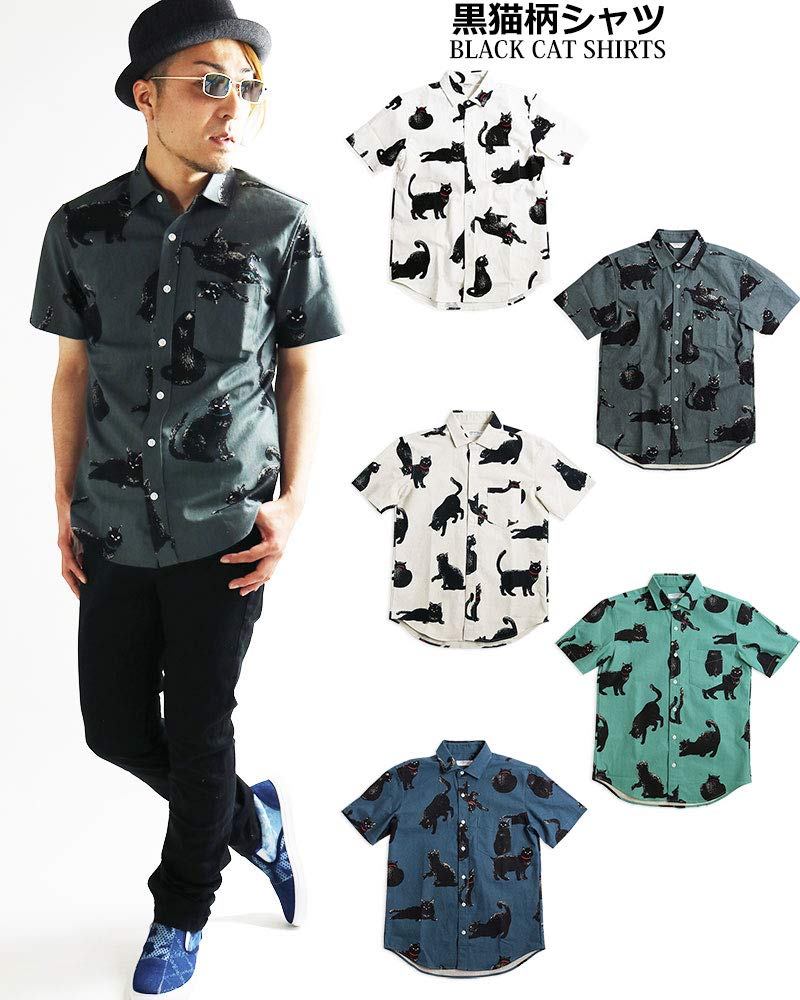 Quintet Повседневная мужская футболка с коротким рукавом и принтом черного кота, белая, размер M, сделано в Японии, (Код товара 01-79416-s)