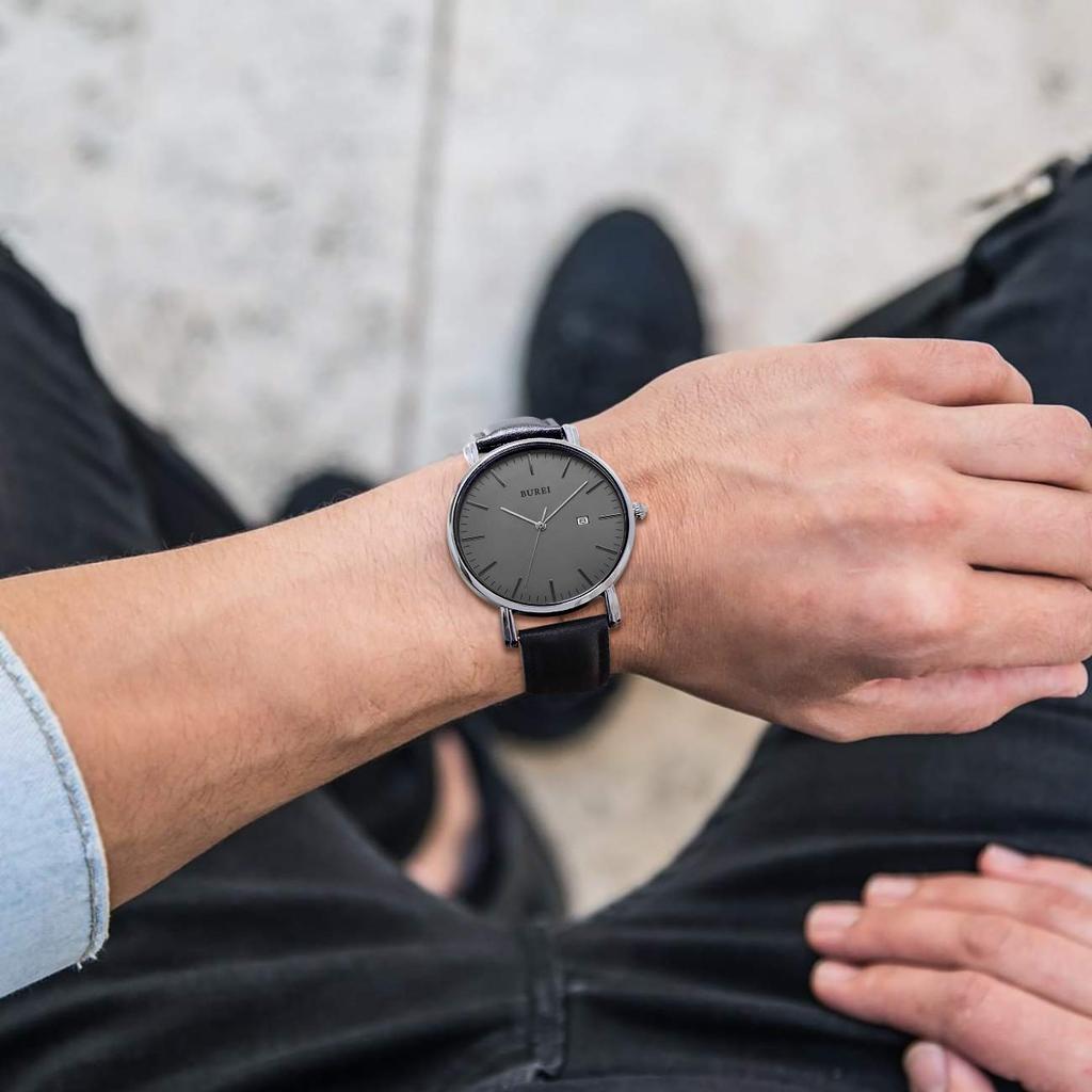 Watch Leather Popular Brand Analog Simple Waterproof Watch Men's Men's (silver-grey Black) [item]