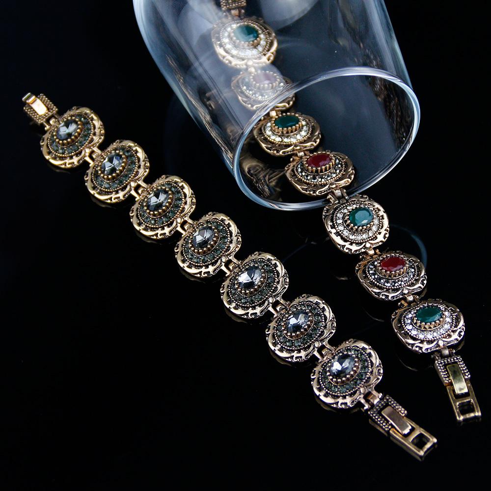 Ретро винтажный браслет для женщин, антикварный золотой цвет, серый кристалл, богемные этнические свадебные украшения, подарок для банкета