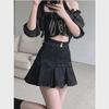 High-Waist Pleated Denim Skirt: 2023 Spring/Summer Slim A-Line Short Skirt for Women