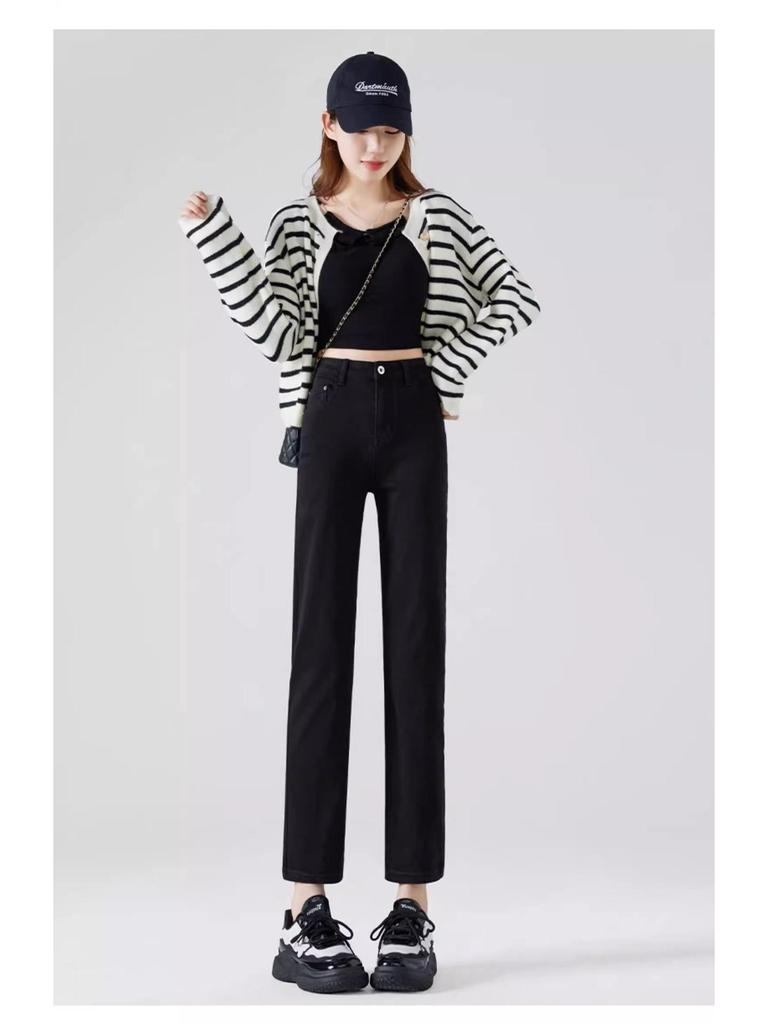 Женские джинсы-слим с высокой талией длиной девять точек прямого кроя - Коллекция Лето 2025