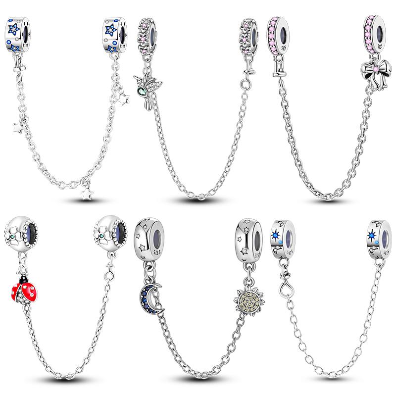 Safety Chain Clasp Clip Charm Copper Moon Star Leaf Fit Original Bracelet Diy For Woman Girl Luxury Jewelry Festival Gifts