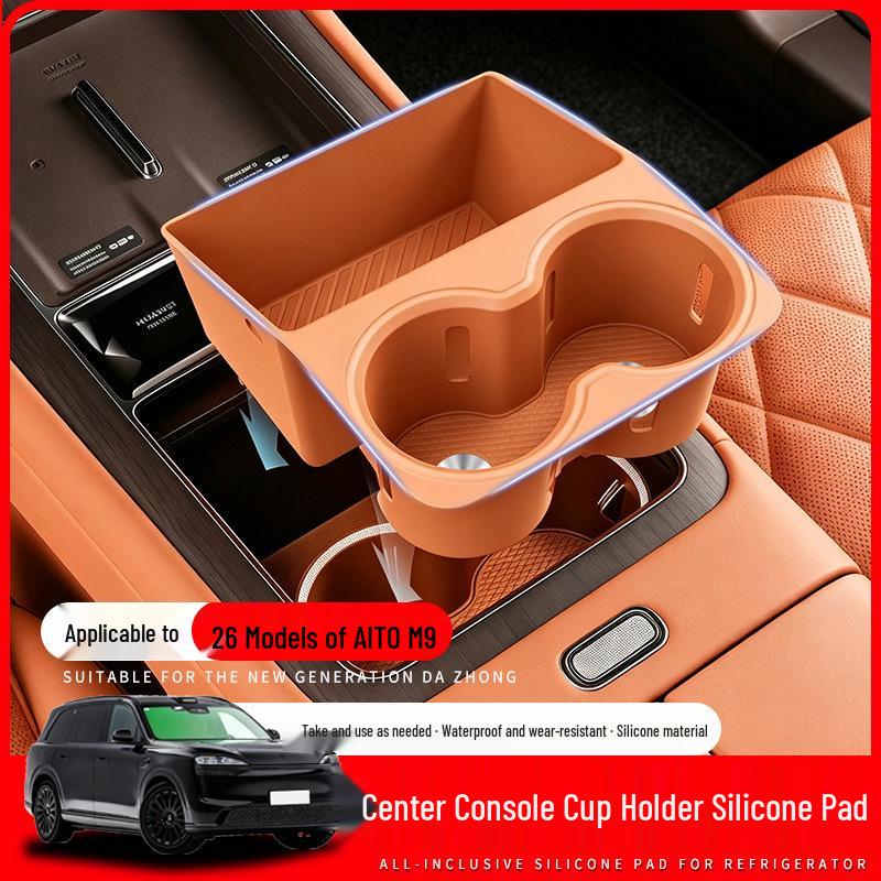 -Compatible with 26 AITO M9 Models: Central Control Cup Holder Tray & Protective Pad for Car Interior.
