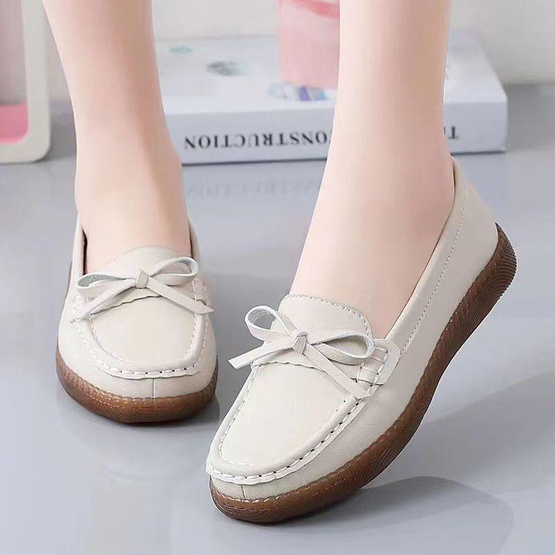 Мокасины из натуральной кожи с противоскользящим эффектом для женщин — дышащие туфли без застежек для мам среднего возраста