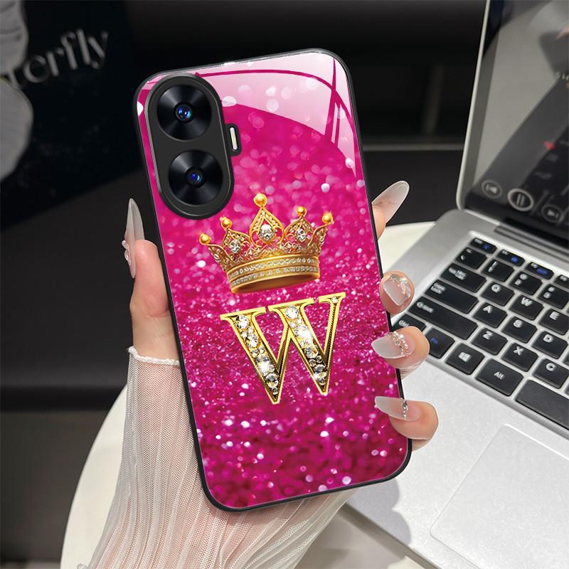 Чехол для Realme C55 4G Модные буквы Жесткие задние крышки из закаленного стекла Для Realme Narzo N55 NarzoN55 C55 RMX3710 Чехол для телефона