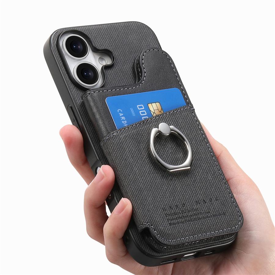 Premium Horizontal Flip Phone Case with RFID Blocking for iPhone 16 Pro Max 16e 15 14 Plus 13 Pro 12 11 XS 360° Rotatable Ring Kickstand Wallet Case