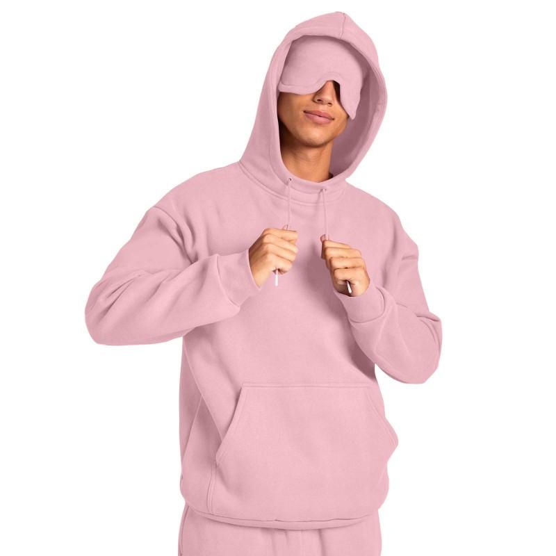 Mens Solid Color Hooded Sweatshirt Loose Fit Long Sleeve Winter Sport Casual Top