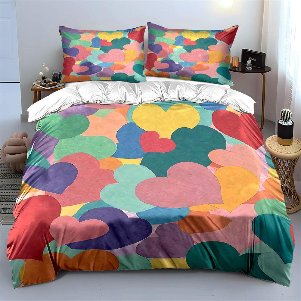 Colorful Heart Pattern Bedding Set Bedding Duvet Cover Set Duvet Cover Pillowcases (1 * Duvet Cover 2 * Pillowcases, without duvet insert)