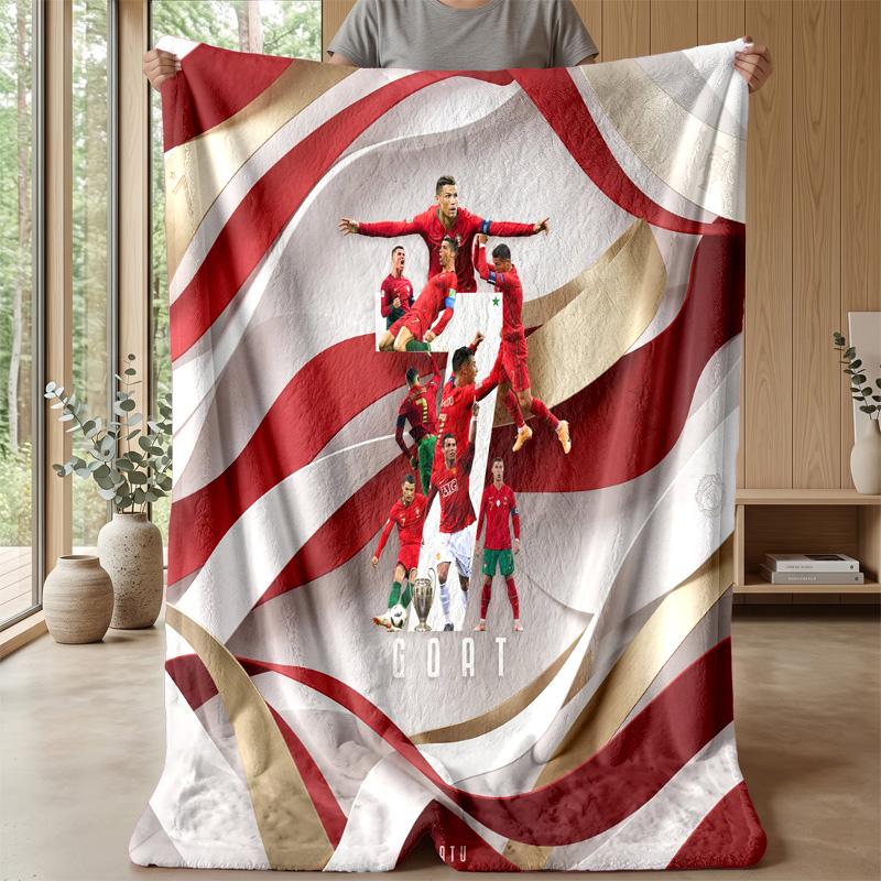 Portugal Football Printed Flannel Blanket Skin Friendly Warm Decorative Throw for Indoor Couch Bed Daily Use