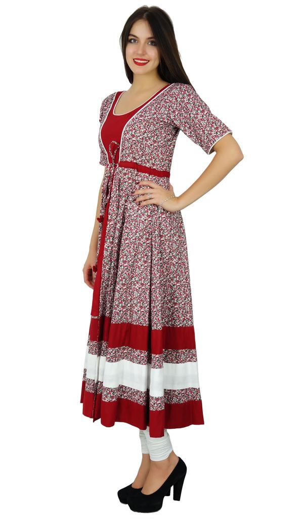 Bimba Womens Drawstring Waist Anarkali Kurta Printed Kurti Designer Blouse
