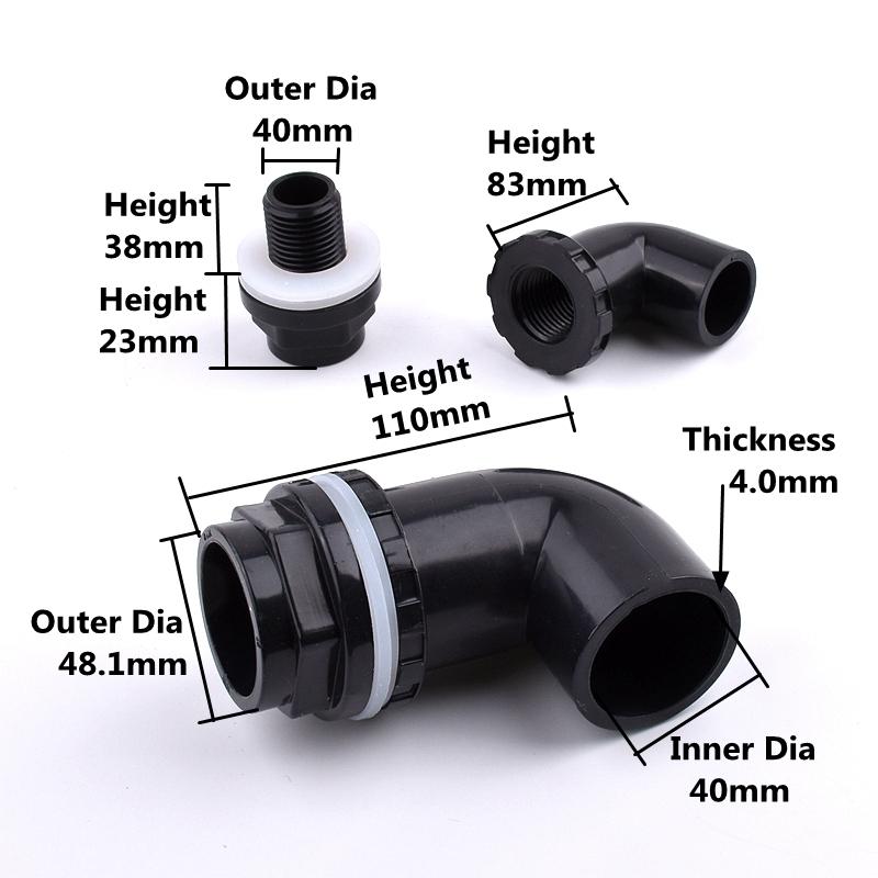 2~10 PCS 20~50mm Black PVC 90° Equal Elbow Connectors Aquarium Fish Tank Drain Inlet Outlet Joints Garden Irrigation Accessories