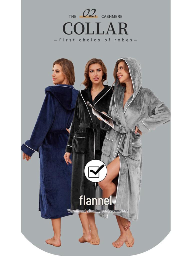 Унисекс фланелевые халаты с капюшоном - Очень длинные, больших размеров, идеально подходят для осенне-зимнего отдыха