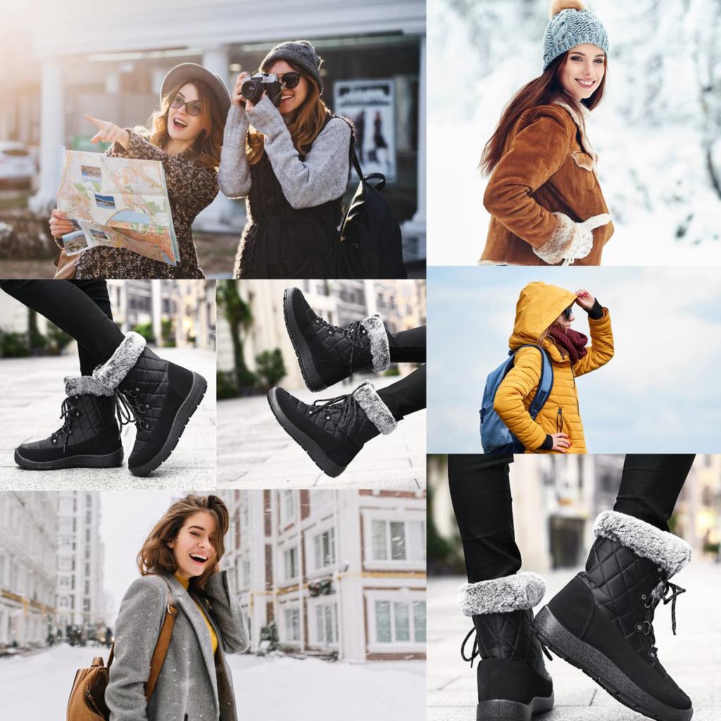 FULORIS Snowshoe Winter Comfortable for and Work Women's Boots, Non-Slip, Snow, Rain, Boots, Commuting, School, Outdoors, (Size 26.5, Black)