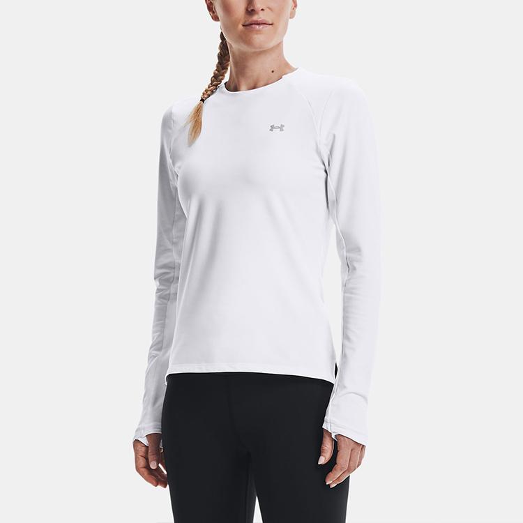 Under Armour Приталенная тренировочная толстовка с принтом, круглый вырез, длинный рукав, женские топы, белый цвет 1366979-100