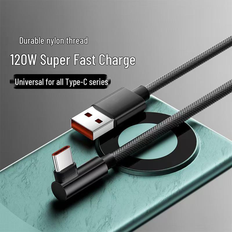 Сверхбыстрый зарядный кабель 120 Вт для Huawei, Honor, Vivo, Oppo, Android, Apple - Совместим с Type-C