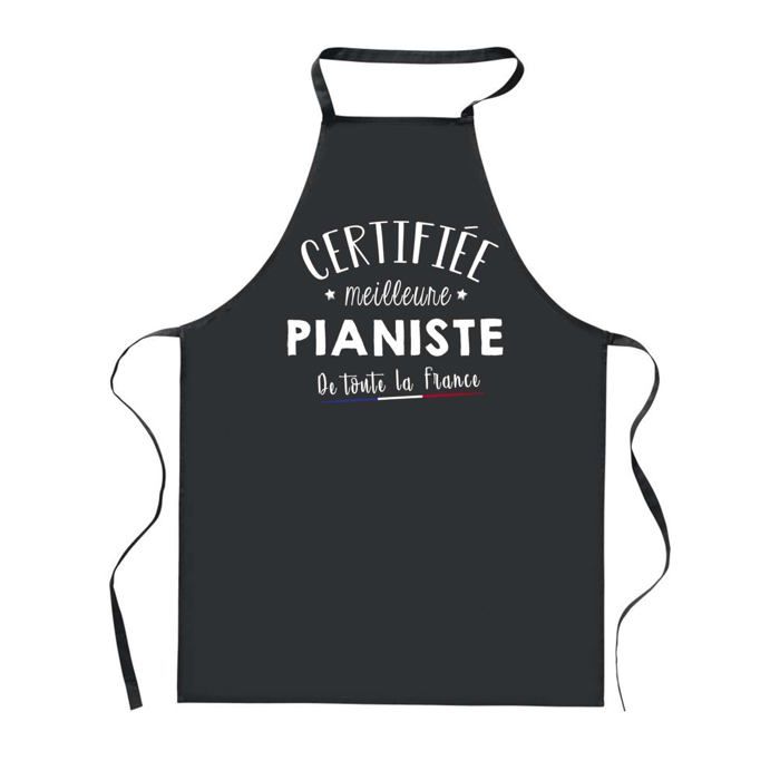 Tablier de cuisine - PLANETEE - Certifiée meilleure pianiste - Noir - Motif bretonne - 90x60 cm