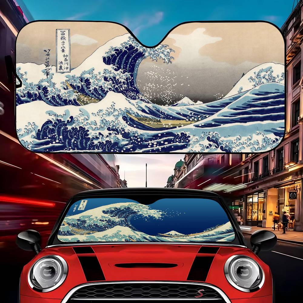 Classic The Great Wave Car Windshield Funny Sun Shade Foldable UV Ray Sun Visor Protector Sunshade For Front Window
