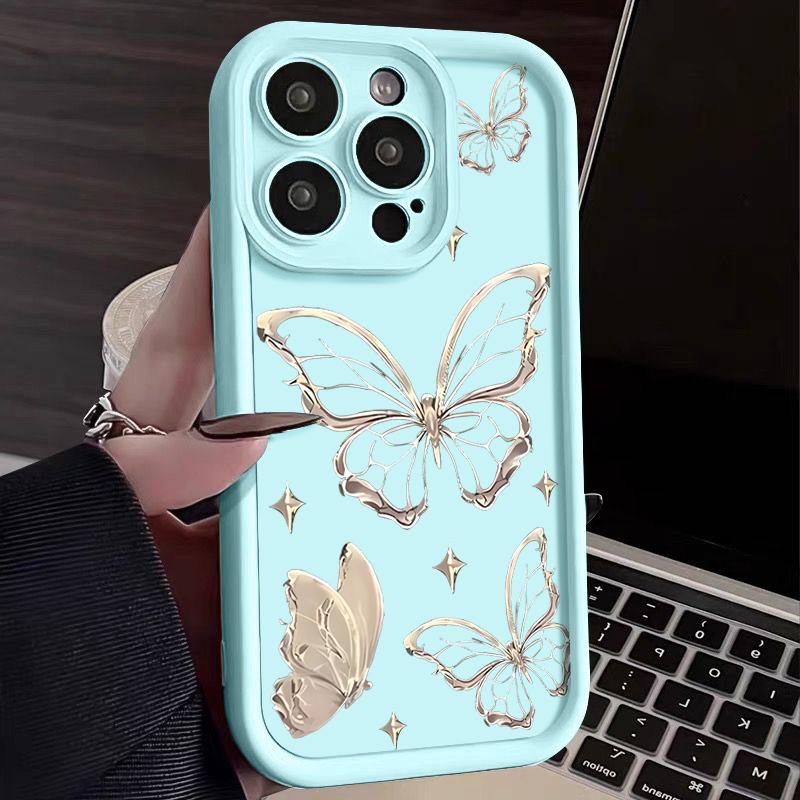 For iPhone 16E 16 Pro 15 Pro Max 14 13 12 11 XR 8 Case Butterfly Print Soft Silicone Shockproof Lens Protection TPU Matte Phone Cover