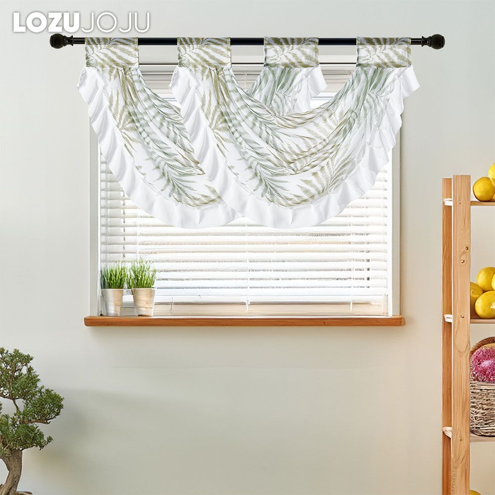 1 шт. LOZUJOJU с весенним принтом и рюшами по краям, легкая и тонкая занавеска для декора маленького окна 70x42 см
