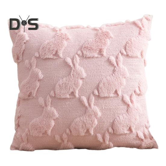 Plush Rabbit Pillow Cover 18 X 18 Inch Throw Pillow Cover Farmhouse Decor Pillow Case with Invisible Zipper for Sofa Bed Car Spring Decoration