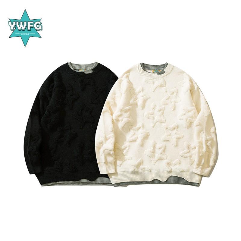 Unisex Star Knit Sweater Mens Loose Fit Winter Casual Pullover With Jacquard Design