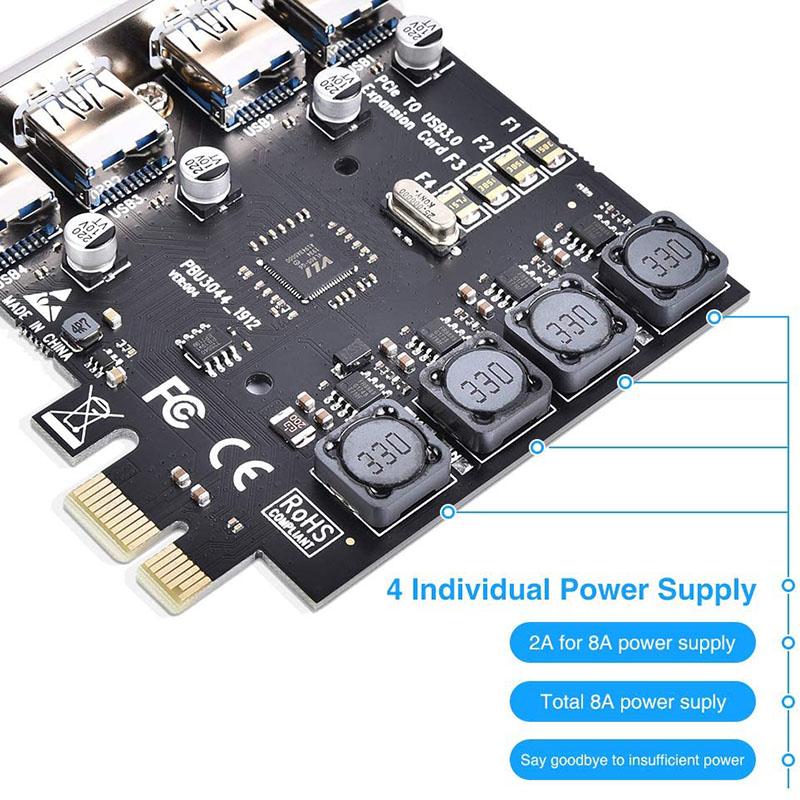 Самопитающаяся карта PCIE USB 3.0 4 порта PCI Expree к USB карта расширения Суперскорость 5 Гбит/с PCI-e USB3 концентратор контроллер адаптер