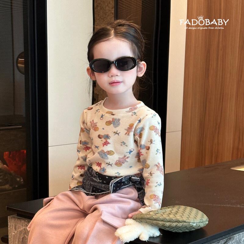FADOBABY Девочка Вафельный Мультяшный Топ с Длинным Рукавом и Повседневные Брюки