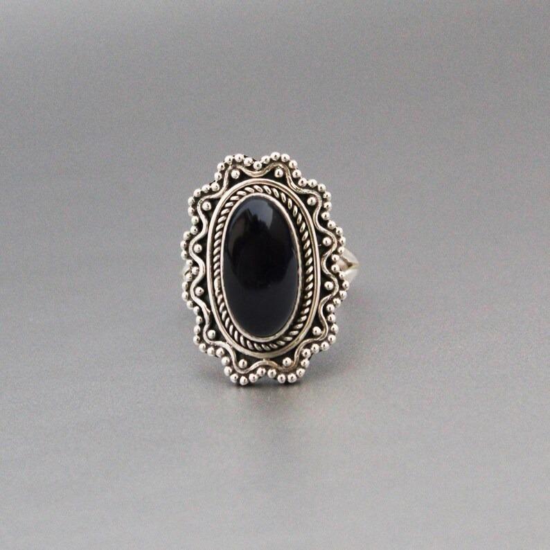 Длинное овальное кольцо с черным ониксом, серебряное кольцо 925 пробы, кольцо ручной работы, кольцо с драгоценным камнем, дизайнерское кольцо, серебряные украшения-подвески, подарок на день рождения