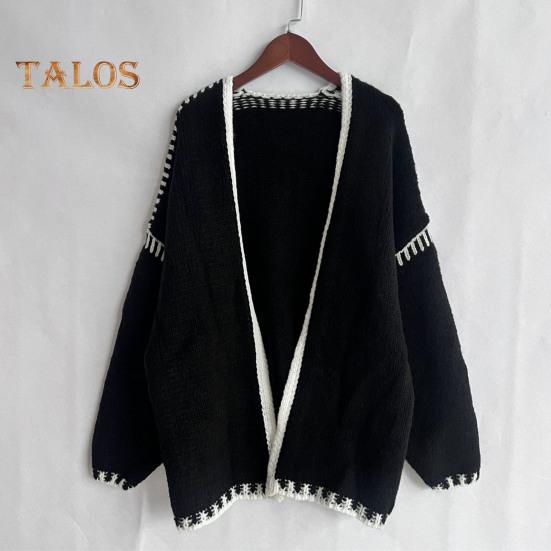 Весна Осень Женское Пальто Трикотажное Толстое Свободное Длинные Рукава Кардиган Однотонный Теплый Повседневный Повседневный Рабочий Уличный Свитер Куртка