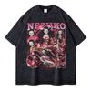 Nezuko T Shirts Vintage Washed Anime Kimetsu No Yaiba T-shirt Oversized Short Sleeve Demon Slayer Mitsuri Tokitou Tops Tees Men