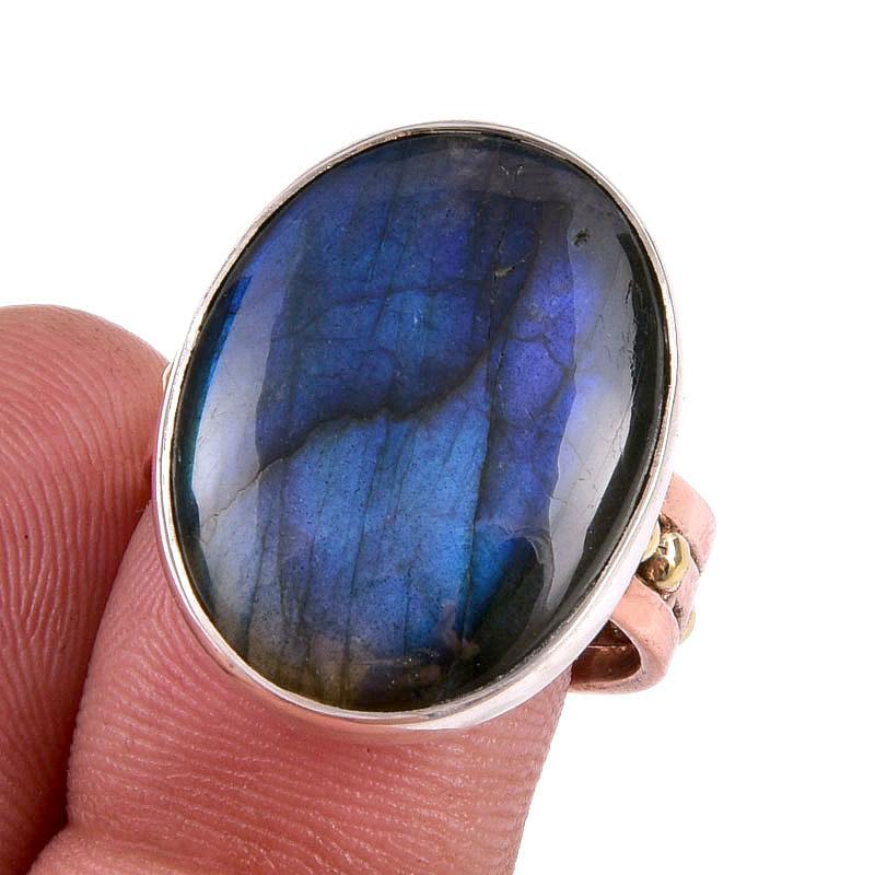 Natural Labradorite Gemstone Handmade 925 Sterling Silver Two Tone Ring S.8 l1y99