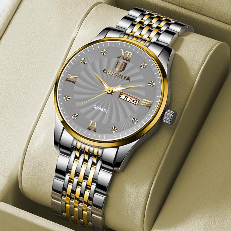 QINGXIYA Top Brand Watch Men Stainless Steel Business Date Clock Waterproof Luminous Watches Mens Luxury Sport Quartz Watch