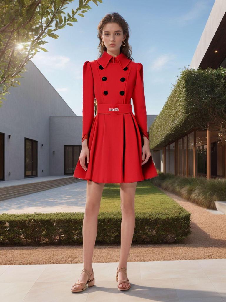 Европейское и американское приталенное шерстяное тренч-пальто с оборками и пряжкой на ремне - Женский осенне-зимний стиль