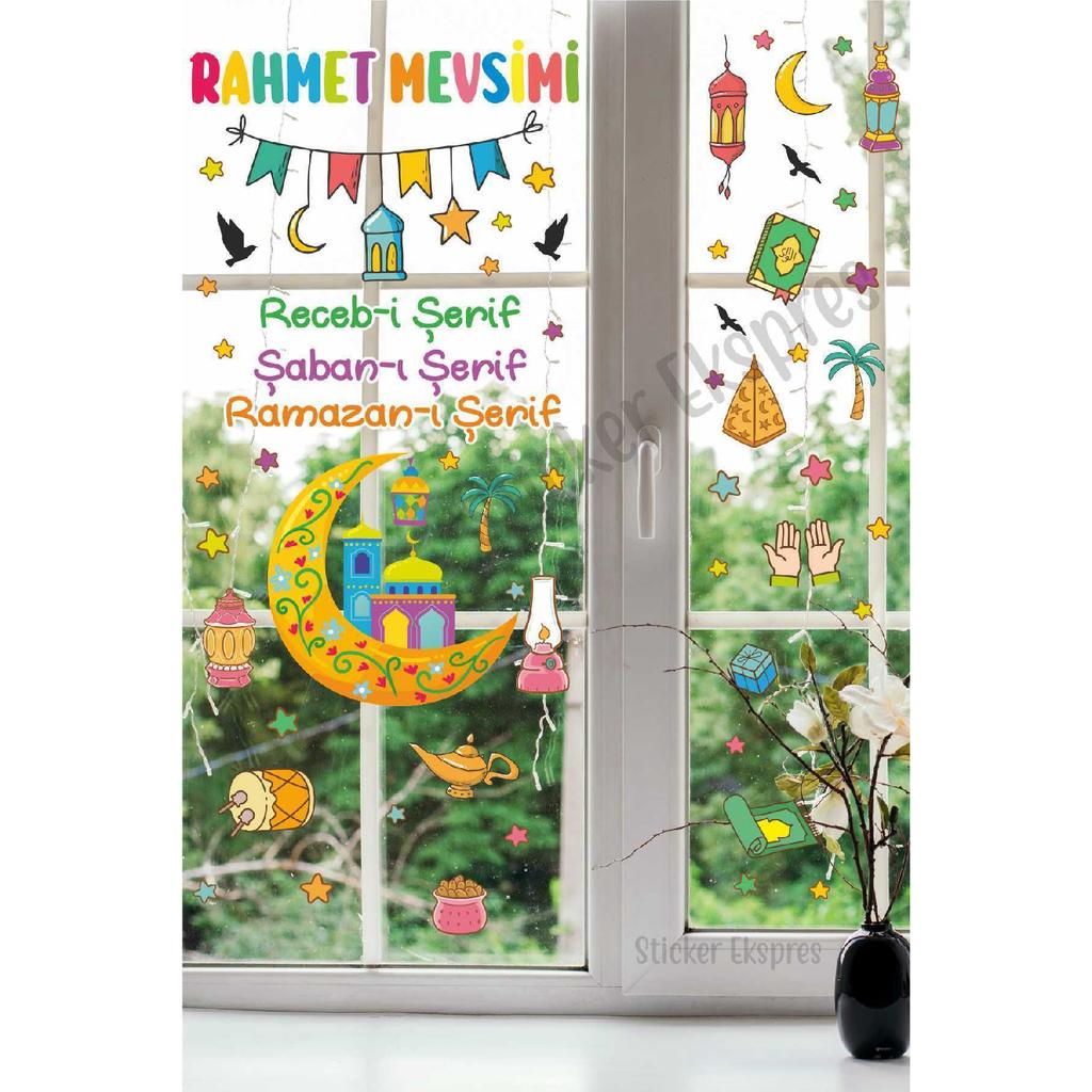 Colorful Three Months Season Of Mercy Recep Aban Ramadan Glass Wall Door Sticker Set