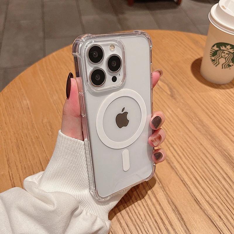 Luxury Shockproof Magsafe Wireless Charge Transparen Case For iPhone 11 12 13 14 15 16 17 Pro Max Plus Air Magnetic Bumper Cover