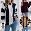 Autumn and Winter Casual Color-blocking Striped Lantern Long-sleeved Pullover Sweater Women's Wear