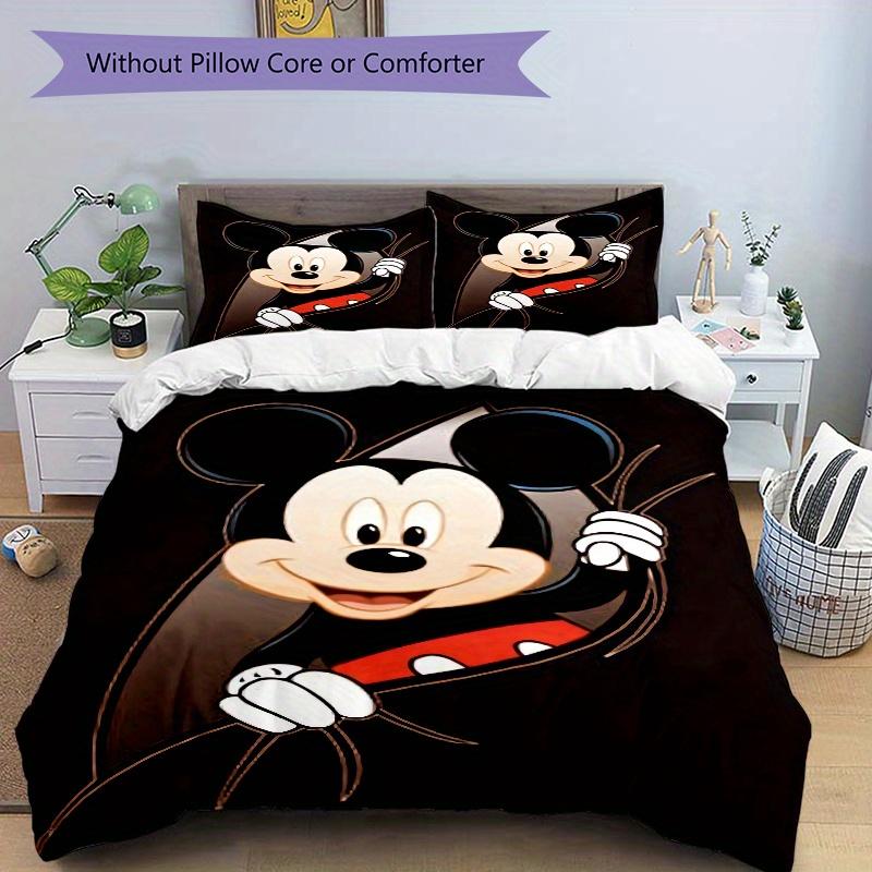 3pcs Happy Mickey Design Quilt Cover Set, Soft and Cozy Bedroom, Guest Room and Dorm Decorative Bedding 3-Piece Set 1 Quilt Cover + 2 Pillow